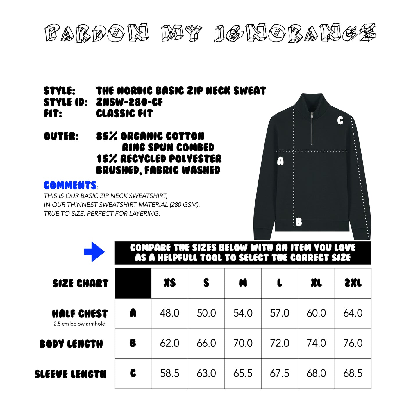 THE NORDIC BASIC ZIP NECK SWEAT // Nordic Midnight Blue