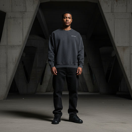 Vintage Black sweatshirt with a small white logo male model